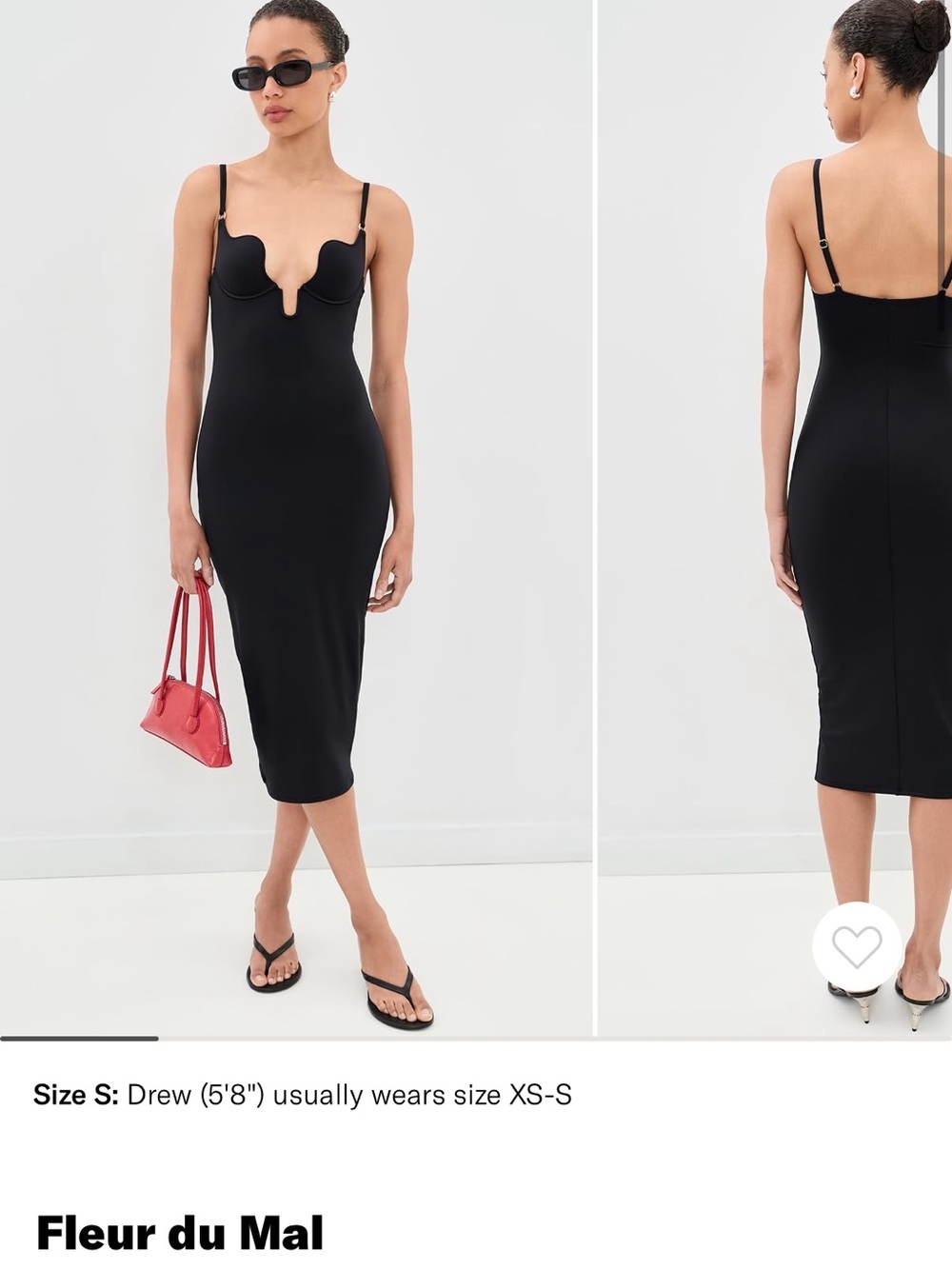 Fleur du Mal Black Sculpted Sweetheart Midi Dress